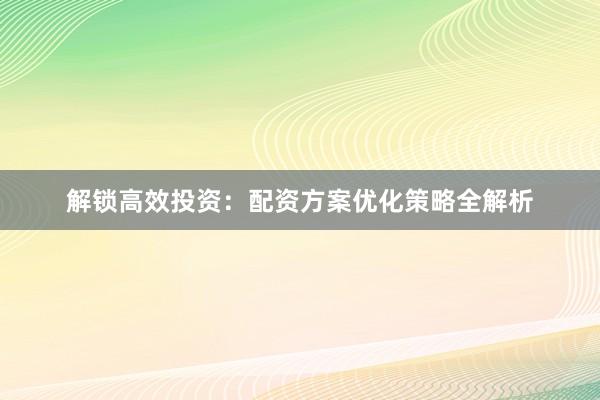 解锁高效投资：配资方案优化策略全解析